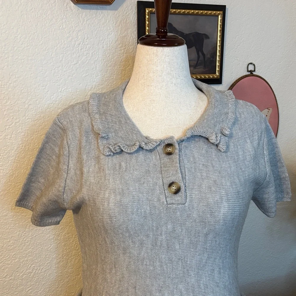 Sunday Edition- Short Sleeve Sweater Dress-Gray-Size Large